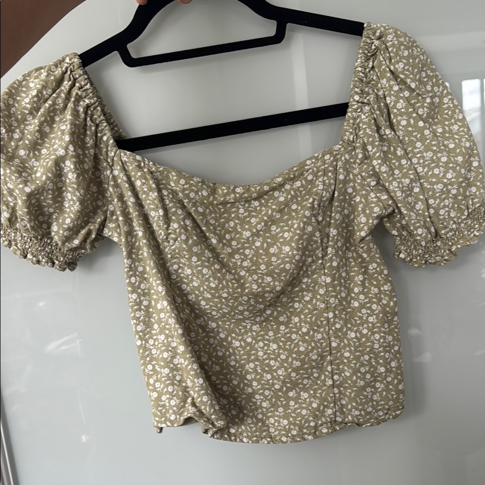 Abercrombie & Fitch green Puff Sleeve Crop Blouse